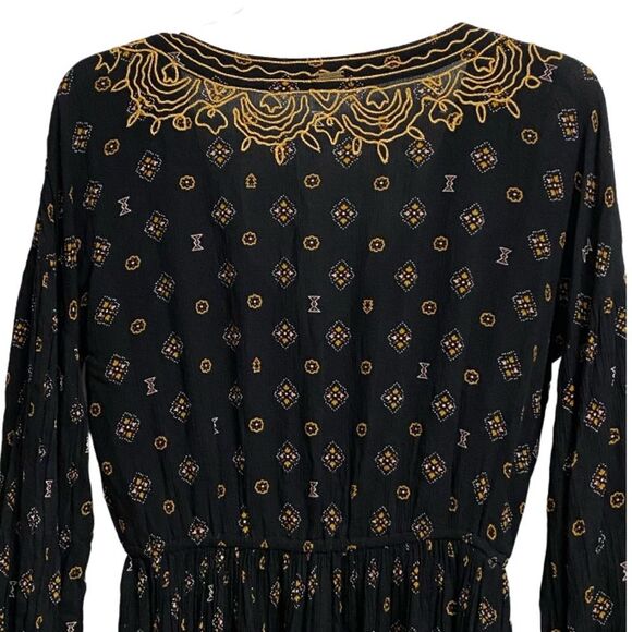Volcom Champain Trail Mini Dress Size S Boho Folksy Black Gold Embroidered Rodeo - Picture 14 of 16